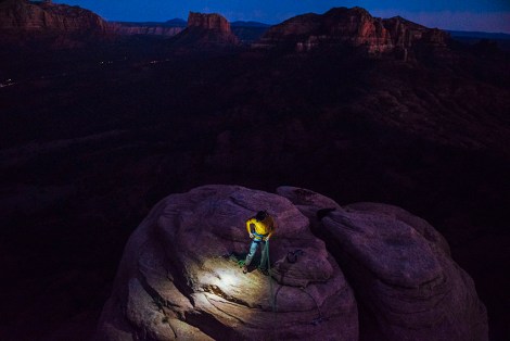 Ian Nielsen prepares to rappel off the top of The Mace.